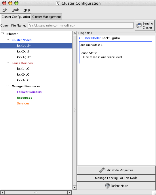 Cluster Configuration window